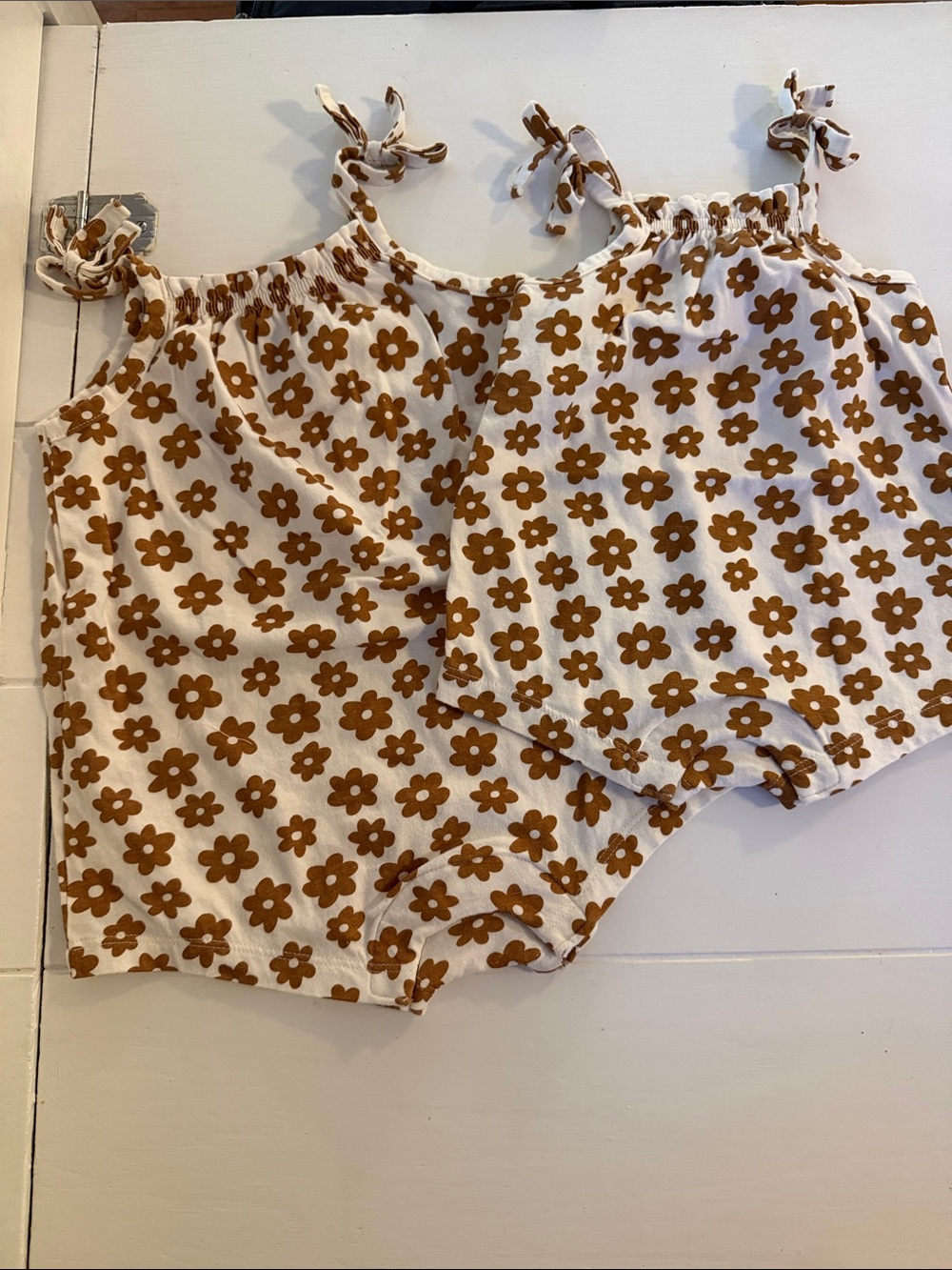 Old Navy White and Brown Floral Tie-Shoulder Kids Matching Sets